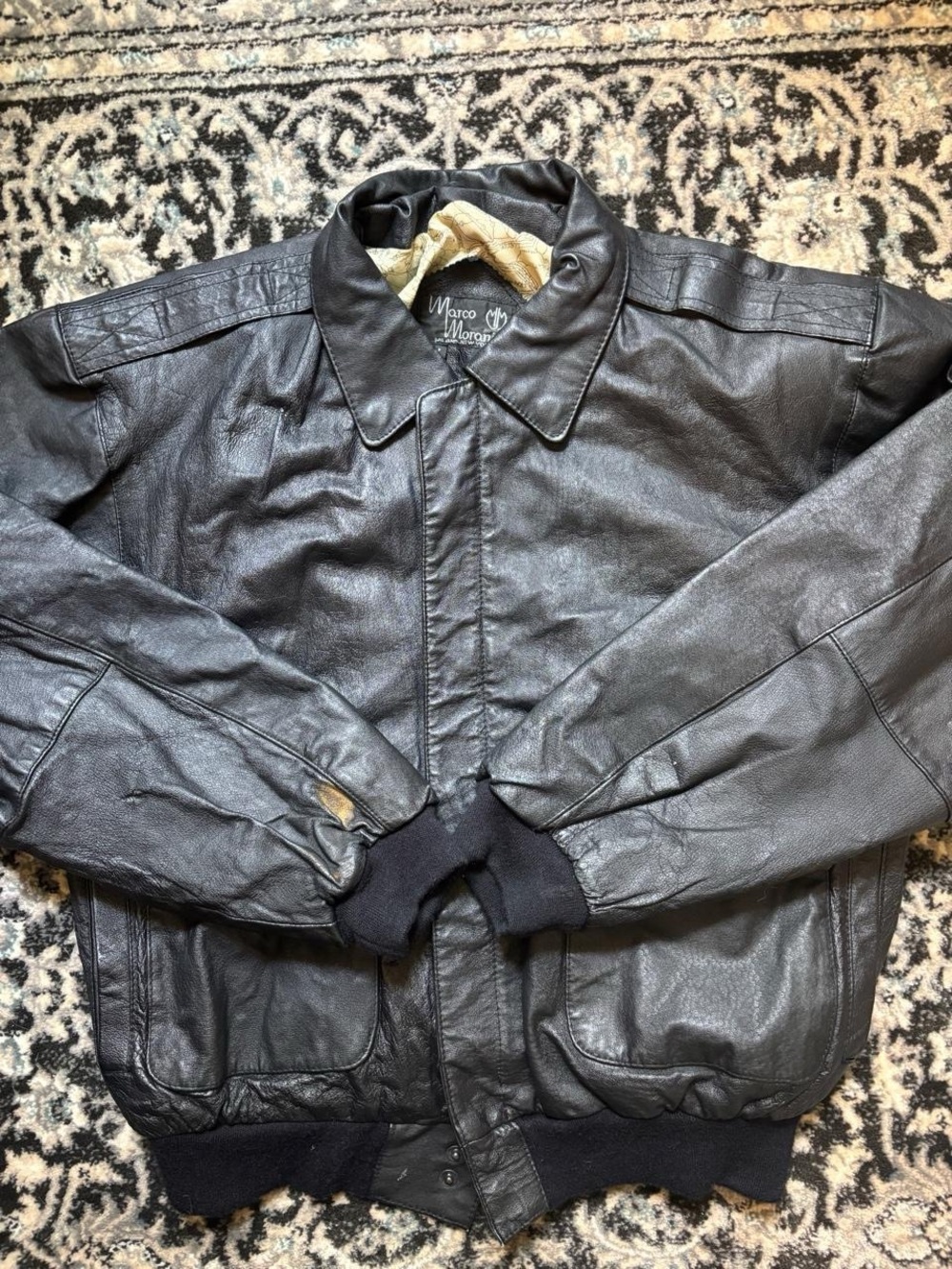Black Leather Bomber Jacket - Men's